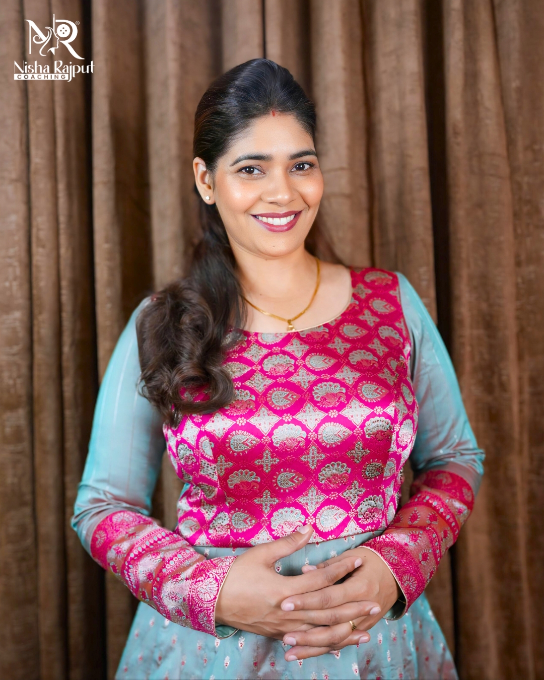 Pink Aqua Banarasi Anarkali Gown