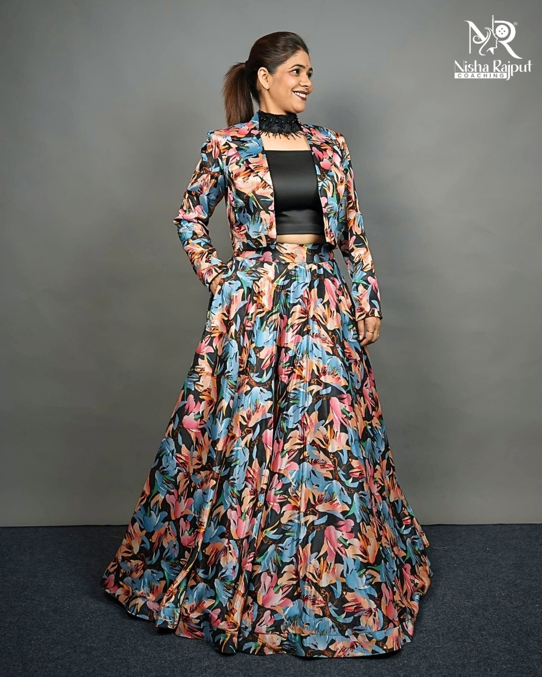 Midnight Bloom Designer Lehenga Set - Black